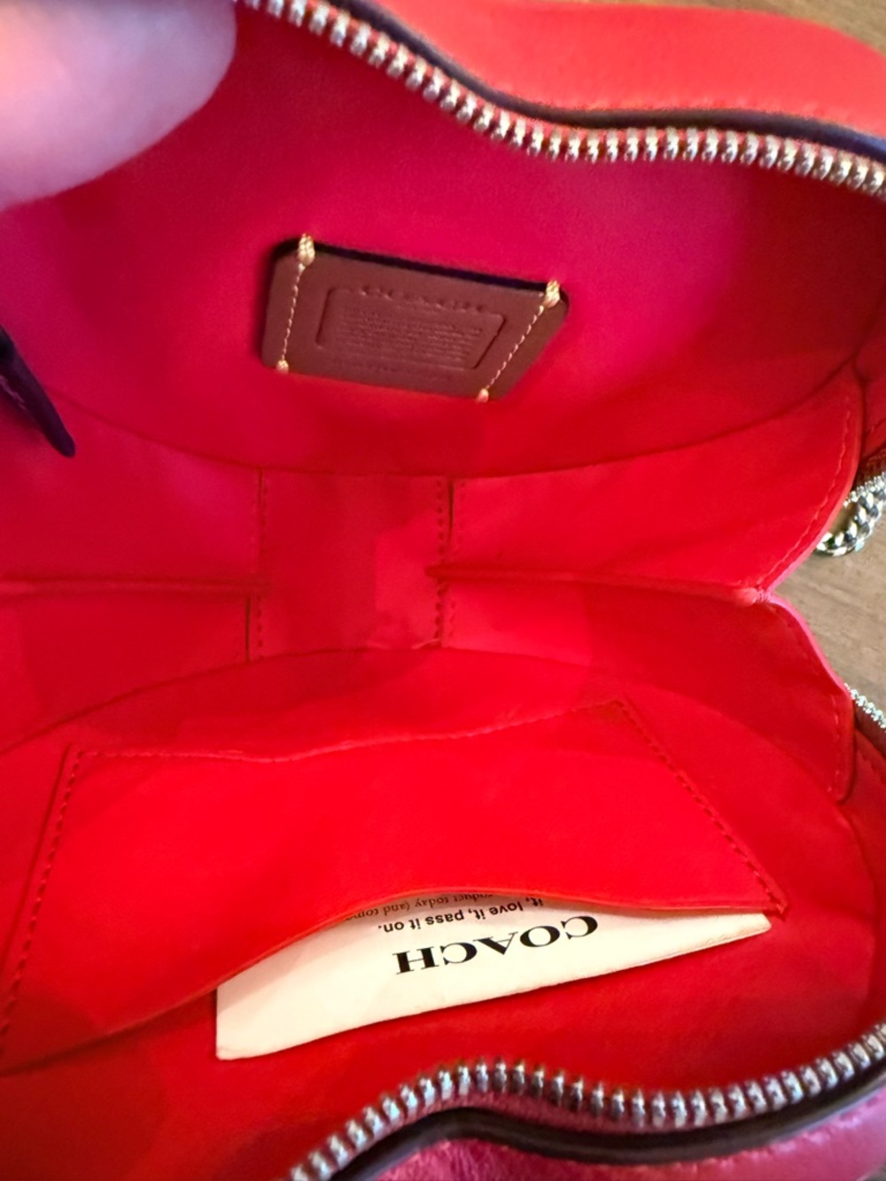 Coach Red Quilted Heart-Shaped Crossbody with Silver Chain - Picture 9 of 11